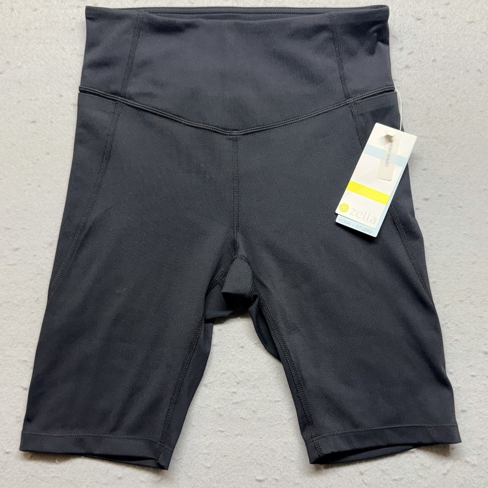 Zella High Waist Biker Shorts Women's Small Black Yoga Studio NWT 8" Active